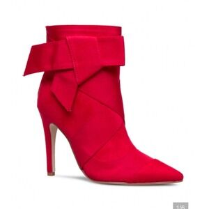 Shoedazzle  Red Bow‎ Ankle Boots Pointed Toe Stiletto Heel  Wrap Size 7.5